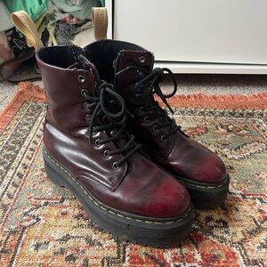Women's Doc Martin Burgundy Platoform Lace-Up Boots